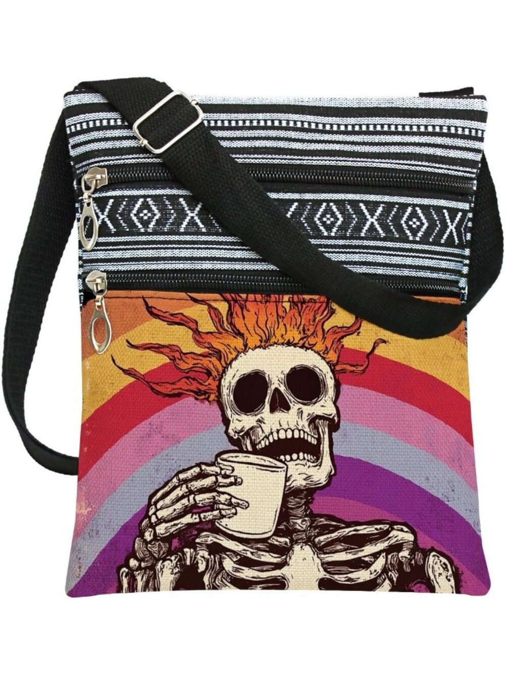 Women's Blue Red Halloween Pumpkin Bat Goth Skull Witch Crossbody Shoulder Bag
